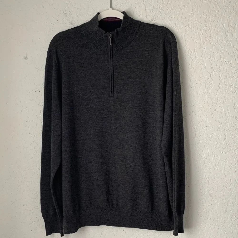 Brooks Brothers Extra Fine Merino Wool Men's Grey 1/4 Zip Sweater Size XL